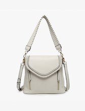 Load image into Gallery viewer, whipstitch flapover crossbody purse | beige, ivory + black