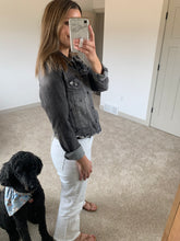 Load image into Gallery viewer, vintage grey washed frayed denim jacket