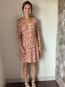 rust floral wrap dress