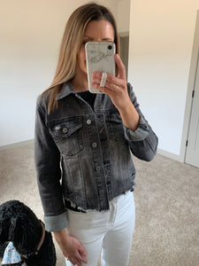 vintage grey washed frayed denim jacket