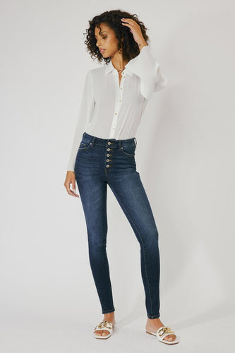 kancan classic dark button skinny jeans