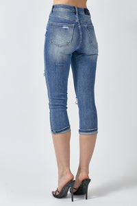 risen high rise distressed capris