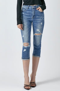 risen high rise distressed capris