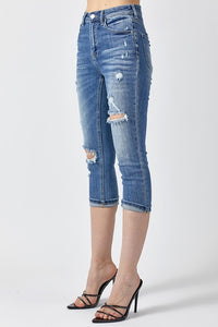 risen high rise distressed capris