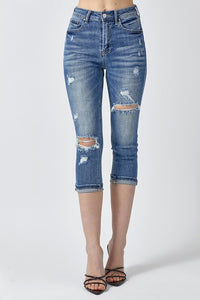 risen high rise distressed capris