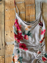 Load image into Gallery viewer, GREY FLORAL RUCHED ASYMMETRICAL DRESS