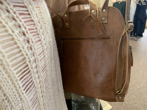 tan cowhide leather backpack