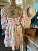 Load image into Gallery viewer, PINK, YELLOW, GREEN + CREAM FLORAL DRESS