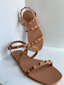 tan strappy studded jelly sandals