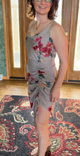 Load image into Gallery viewer, GREY FLORAL RUCHED ASYMMETRICAL DRESS