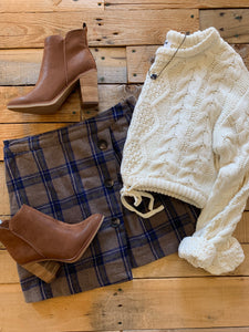 royal button down plaid skirt