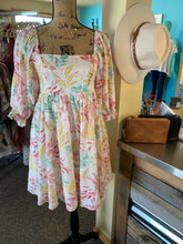 Load image into Gallery viewer, PINK, YELLOW, GREEN + CREAM FLORAL DRESS