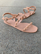 Load image into Gallery viewer, tan strappy studded jelly sandals