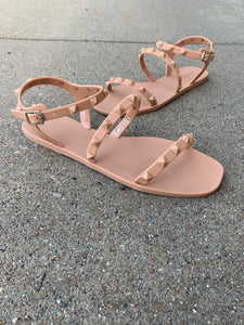 tan strappy studded jelly sandals