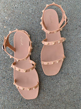 Load image into Gallery viewer, tan strappy studded jelly sandals