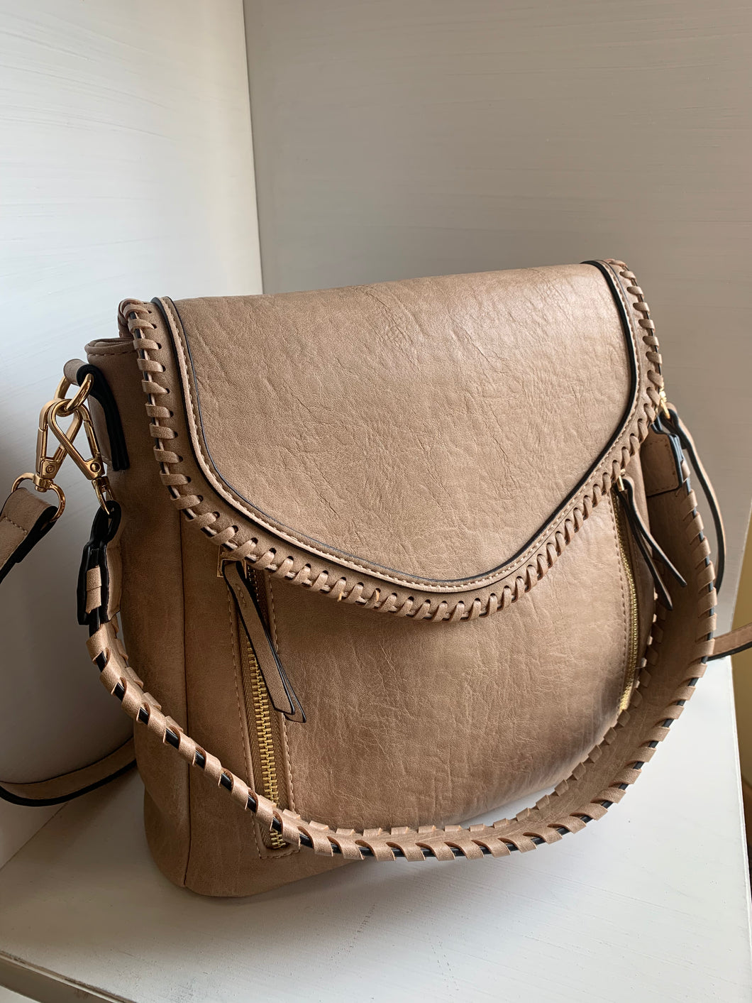 whipstitch flapover crossbody purse | 5 colors
