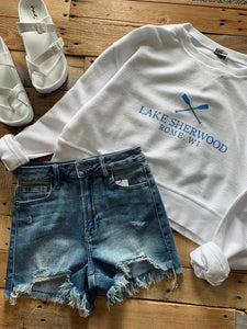 LAKE SHERWOOD WHITE CROPPED CORDED SWEATSHIRT