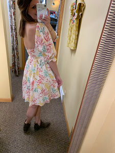 PINK, YELLOW, GREEN + CREAM FLORAL DRESS