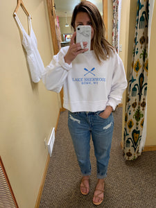 LAKE SHERWOOD WHITE CROPPED CORDED SWEATSHIRT