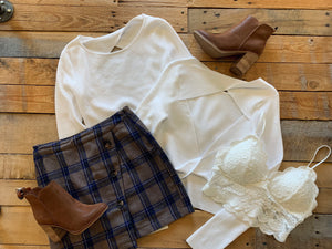 royal button down plaid skirt