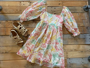 PINK, YELLOW, GREEN + CREAM FLORAL DRESS