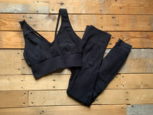 Load image into Gallery viewer, black mesh insert sports bra + leggings set