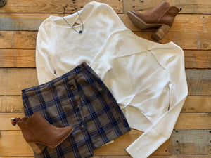 royal button down plaid skirt