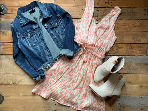 blush+ivory print dress