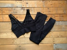 Load image into Gallery viewer, black mesh insert sports bra + leggings set